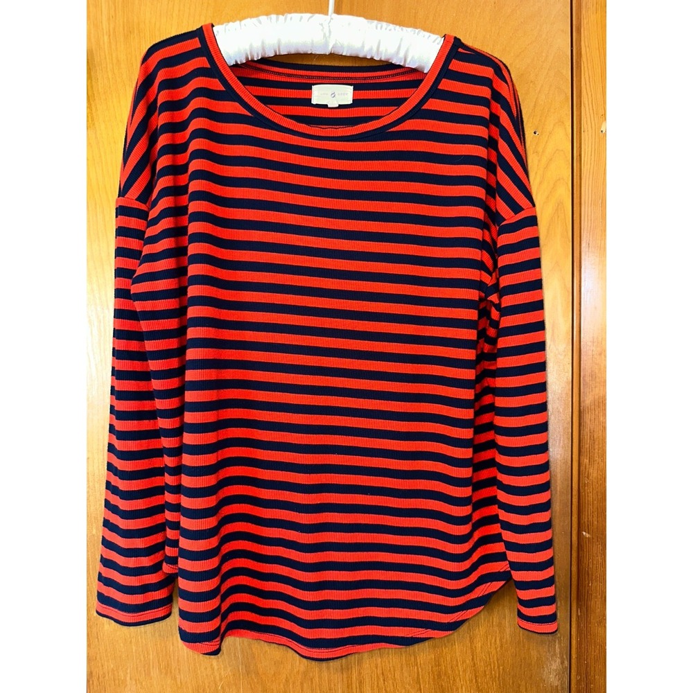 Lou & Grey Red/Blue Horizontal Stripes Long Sleeve Ribbed Knit Top Womens‎ Large